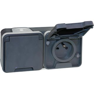Double Prise de Courant 2P+T Horizontale OXXO étanche IP55 GRIS SAILLIE EUR'OHM 60841